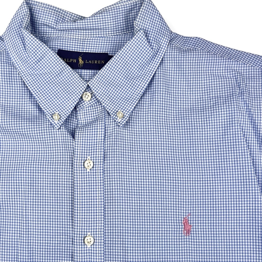 Ralph Lauren Mens Button Down Shirt XXL Blue Gingham Pink Pony Long Sleeve